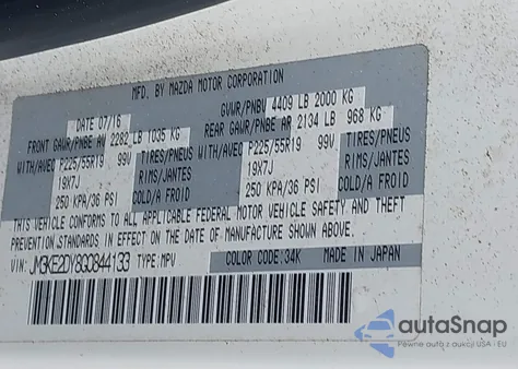 2016 Mazda Cx-5 Grand Touring z USA, uszkodzony, nr VIN JM3KE2DY8G0844133